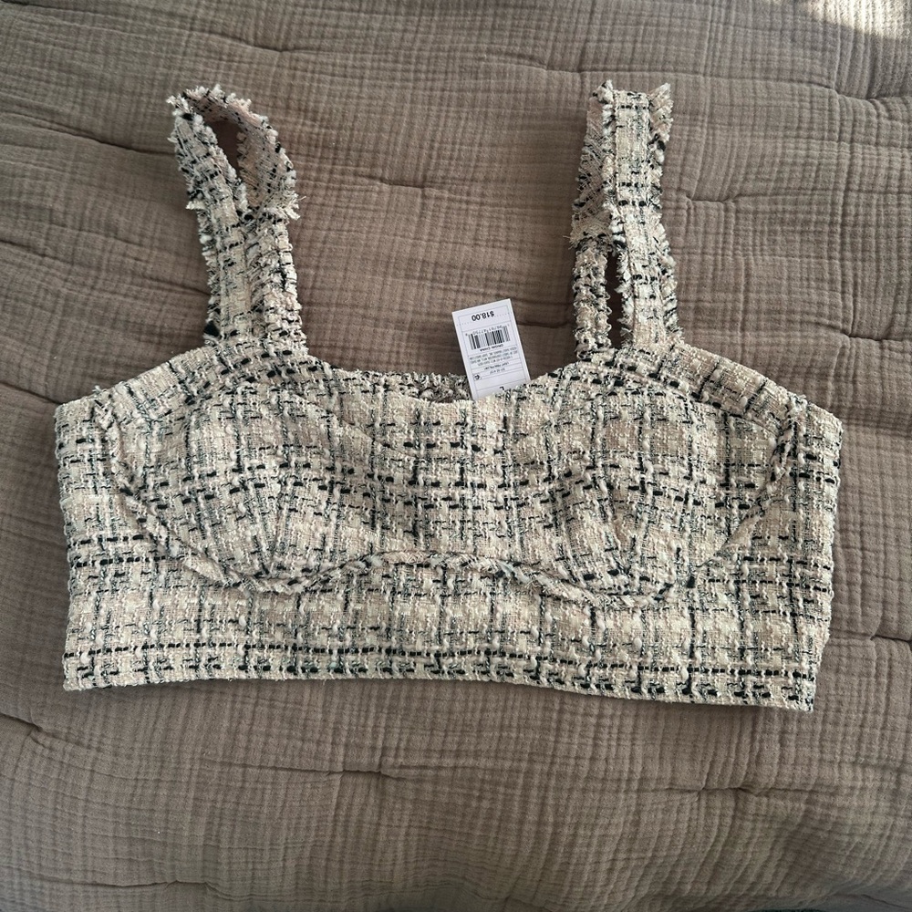 Target Tweed Bustier Crop Top Cream Pink Black NWT Large